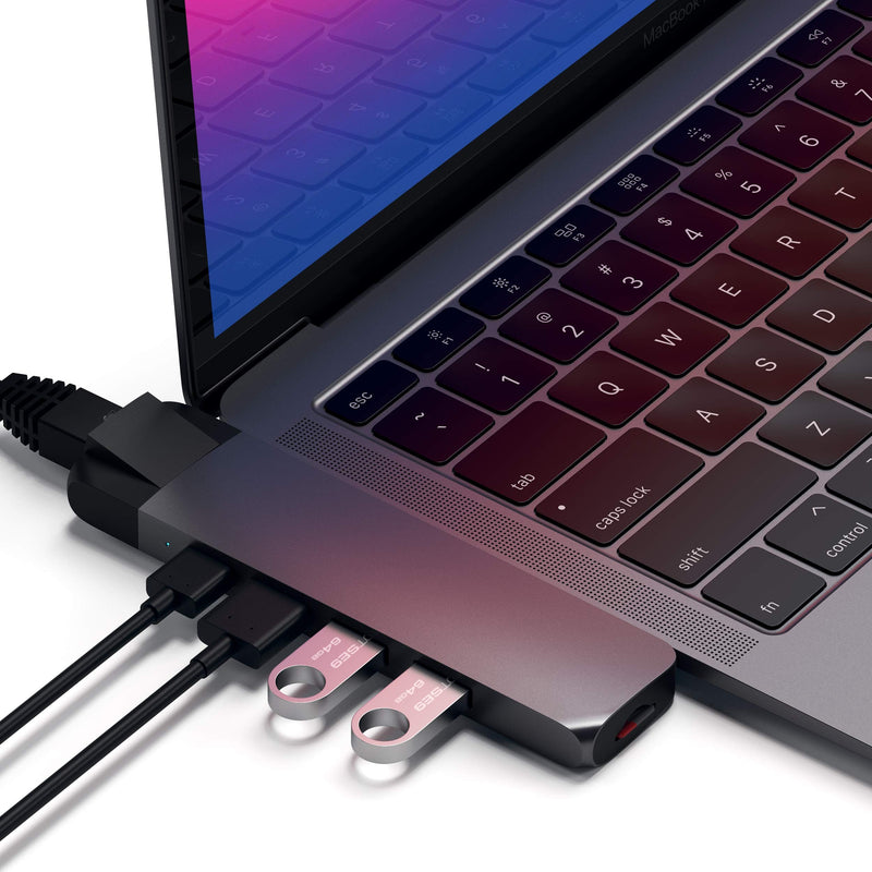 Satechi Type-C Pro Hub Adapter with Ethernet - 4K HDMI, USB-C PD, Gigabit Ethernet, USB 3.0, Micro SD Card Slot - for M2/ M1 MacBook Pro/Air (Space Gray) Space Gray