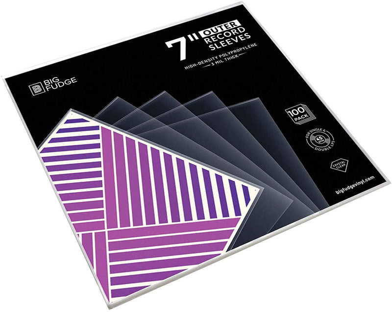Big Fudge 100x Vinyl Record Outer Sleeves 7 inch | Durable & Wrinkle-Free | Crystal Clear & Made from High-Density Polypropylene | Best Vinyl Covers for LPs & Singles | 3 mil Thick, 7.42" x 7.42 7" 100