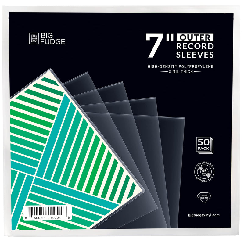 BIG FUDGE 50x Vinyl Record Outer Sleeves 7 inch | Durable & Wrinkle-Free | Crystal Clear & Made from High-Density Polypropylene | Best Vinyl Covers for LPs & Singles | 3 mil Thick, 7.42" x 7.42 7" 50