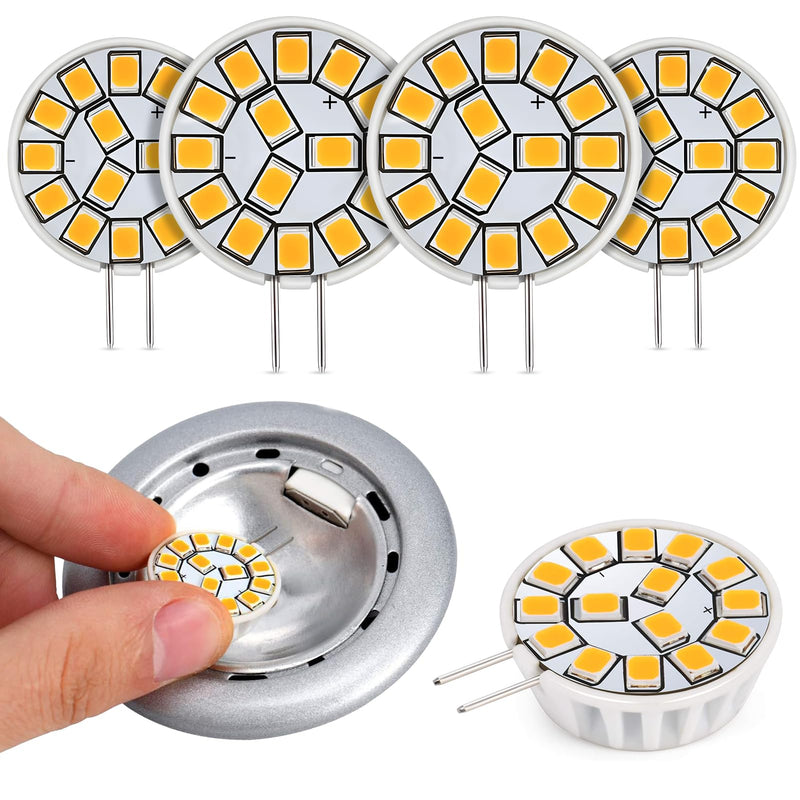 Kohree G4 LED Bulb 12V AC/DC Bi-Pin Base Ceiling Recessed Puck Light Bulb LED Replacement Halogen Bulb 20W Equivalent for RV Camper Trailer Motorhome 5th Wheel, Marine Boat (2 Watt, Warm White) 4 Pack 3000 Kelvin Warm White