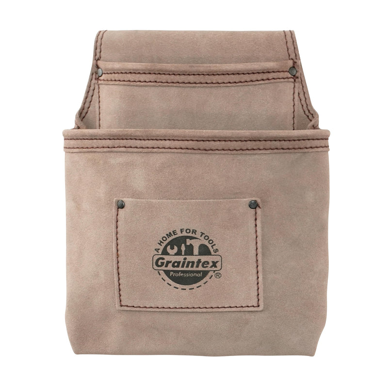 Graintex SS2049 2 Pocket Nail & Tool Pouch Beige Color Suede Leather for Constructors, Electricians, Plumbers, Handymen