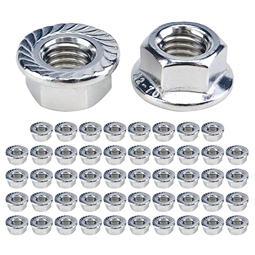 50Pcs Hexagon Flange Nuts M10 x 1.25mm Thread 304 Stainless Steel Serrated Flange Hex Nuts Bright Finish Lock Nuts M10 x 1.25