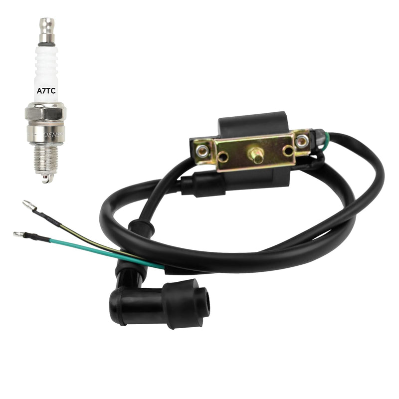HIAORS Ignition Coil and A7TC Spark Plug for Coolster 125cc 110cc 90cc 70cc 50cc Taotao DB10 Cheetah Roketa Baja Kazuma Meerkat 50 Falcon 90 Apollo DB21 Chinese Kids ATV Quad 4 Wheeler Dirt Bike Parts