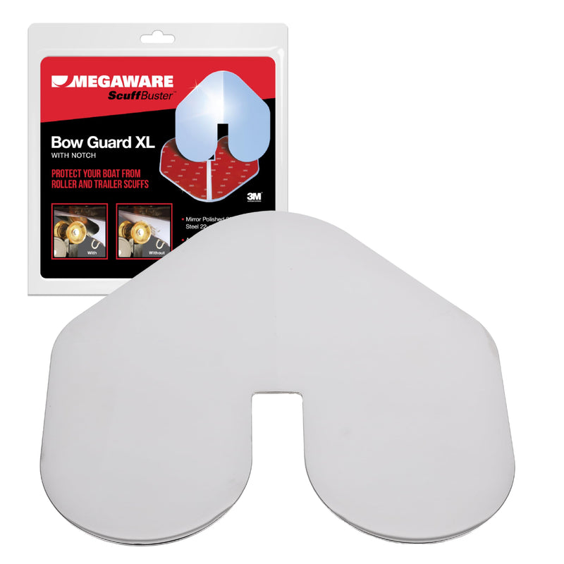 MEGAWARE KEELGUARD XL ScuffBuster BowGuard, Notched, 9" x 8.75" | Protects from Scuffs and Scratches, Stainless Steel Shield, 3M Adhesive, Mirror Polished Finish, Notch for Boats