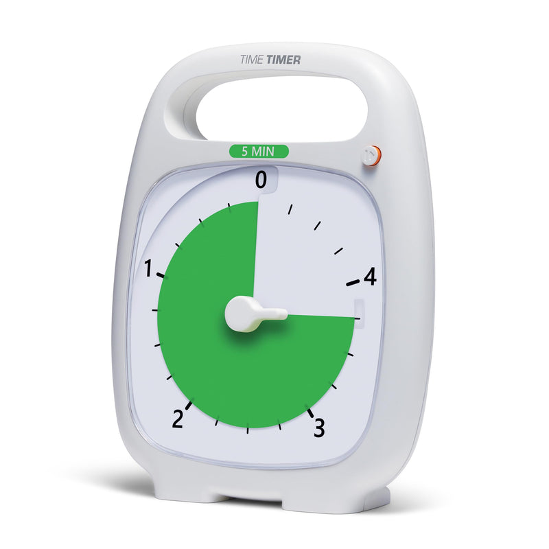TIME TIMER PLUS 5 Minute Desk Visual Timer - Countdown Timer with Portable Handle for Classroom, Office, Homeschooling, Study Tool with Silent Operation (White) 5 Minutes