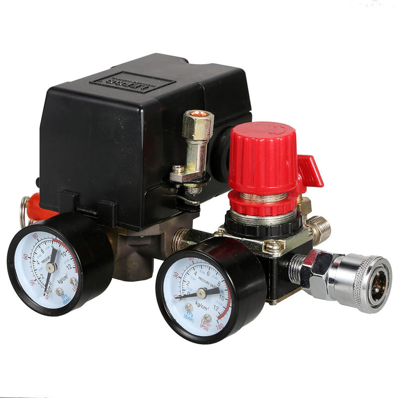 Secbolt Pressure Switch Manifold Regulator Gauges Air Compressor Pressure Switch Control Valve 90-120PSI (American Pattern) American Pattern