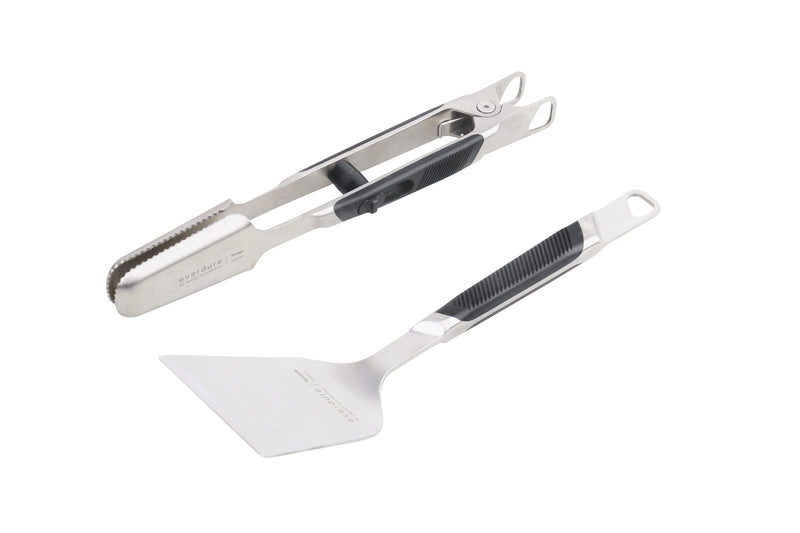 Everdure Premium Pack of 2 BBQ Tool Kit: Brushed Stainless Steel Tongs and Spatula with Soft Grip Handles, Durable Heavy-Duty Grilling Tools and Cooking Utensils Set Medium Tool Kit