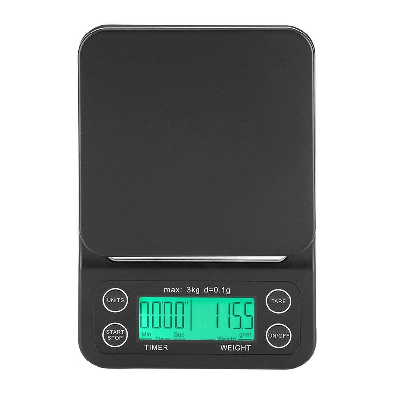 Fdit 3KG/0.1g Electronic LCD Digital Kitchen Food Scale Drip Coffee Weighing with Timer (Green)