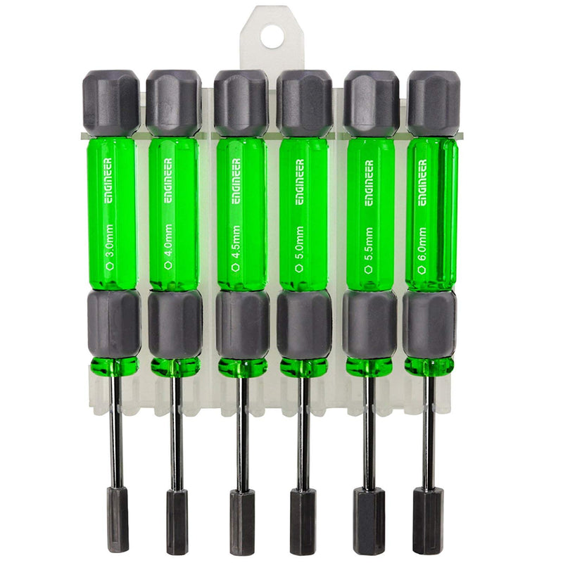 ENGINEER DK-14 Nut Driver Set Magnetic, Slim Socket Design, With Rotary Cap, Self-Standing Holder, Chrome Molybdenum Sockets