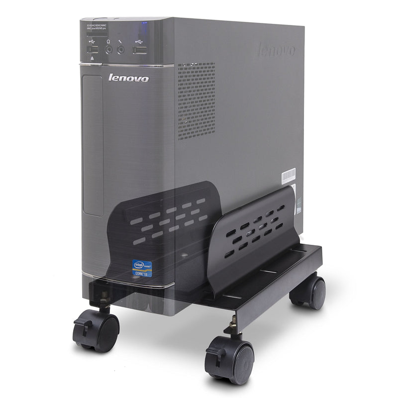 Slim Computer PC or UPS Metal Floor Stand with Adjustable Width and Locking Caster Wheels Alum Slim Black