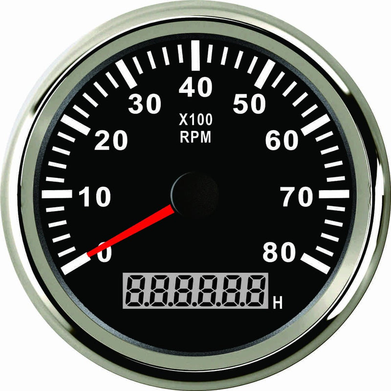 SAMDO 85mm Boat Tachometer Car Truck Marine Tacho Gauge with Hour Meter Waterproof 0-8000 RPM 12V 24V Silver