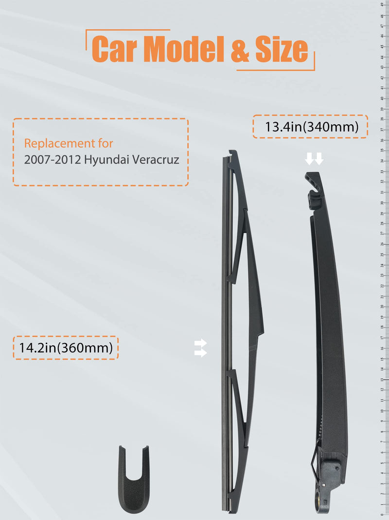 Rear Wiper Arm Blade, for Hyundai Veracruz 2007-2012 - MIKKUPPA Back Windshield Wiper Assembly Replacement - All Season Natural Rubber Cleaning Window Replacement for Hyundai Veracruz 2007-2012