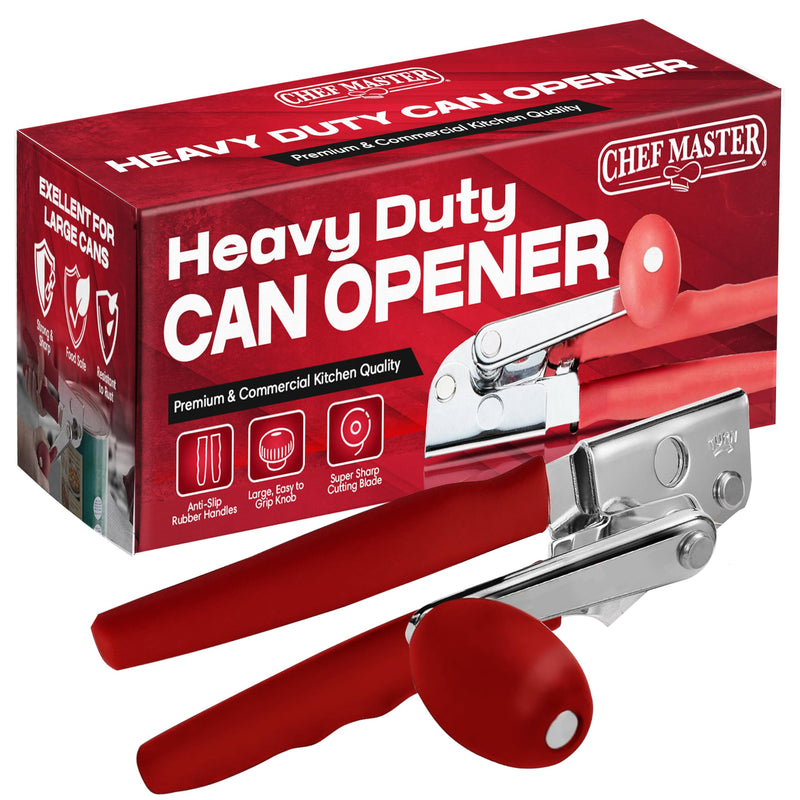 Chef Master Commercial Can Opener Heavy Duty - Manual Hand Crank for Large Cans with Anti-Slip Grip - Stainless Steel Restaurant Can Opener Manual for Seniors, Kitchen, Bars & Food Trucks - 90056 Heavy Duty 1 Pack
