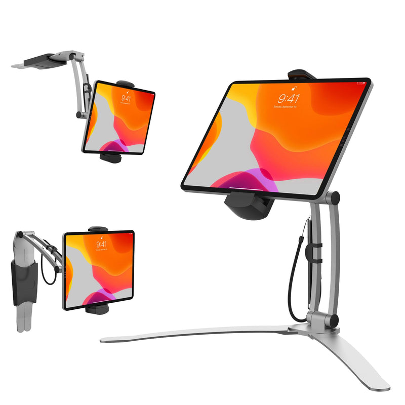 3-in-1 Mount Stand – CTA Multi-Flex Tablet Base and Support Installs on Walls or Folds for iPad 10th Gen 10.9" - 7/8/9 Gen 10.2” - Air 4 - Pro 11” - Galaxy Tab S3 - Silver (PAD-KMSB) Non-Security Black