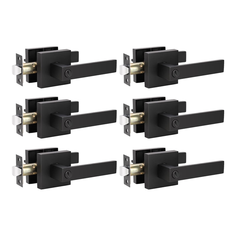 KNOBWELL 6 Pack Door Handles Black, Privacy Door Lever Bed and Bath Leverset Lockset, Left or Right Handing, Matte Black Finish 2.07 lb One Lever Privacy(With Lock)