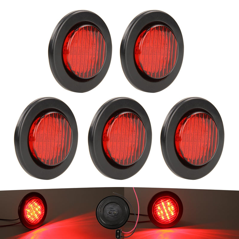NEW SUN Premium 2.5" Round LED Trailer Lights, 13 Red LEDs Side Marker Lights, Clearance Lights Kits with Grommet & 2-Pin Plug - Universal for Trucks, Trailers, Rvs, Camper, 5 Pcs