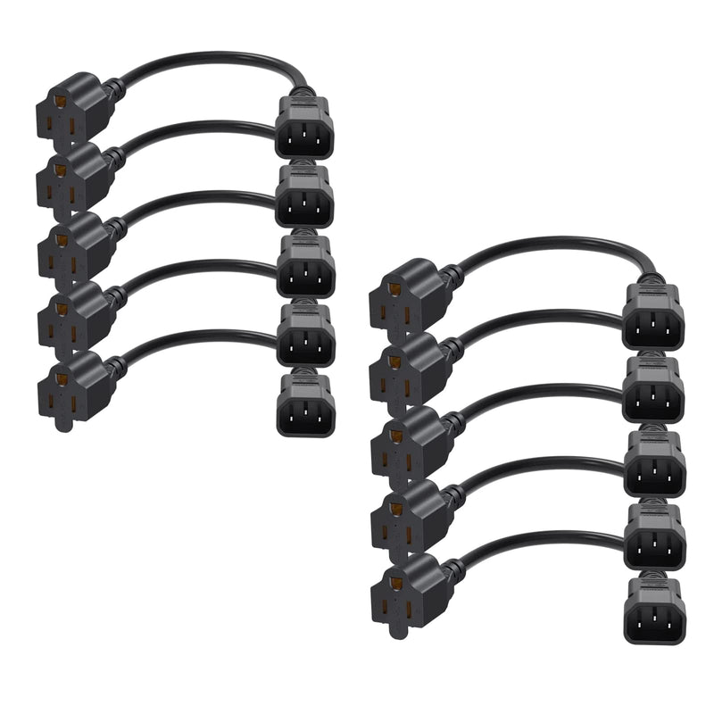 CableCreation [10-Pack] 1 Foot 18AWG Standard Computer Power Adapter Cord NEMA 5-15R Receptacle to IEC320 C14, 0.3M/Black 1ft [10 Pack]