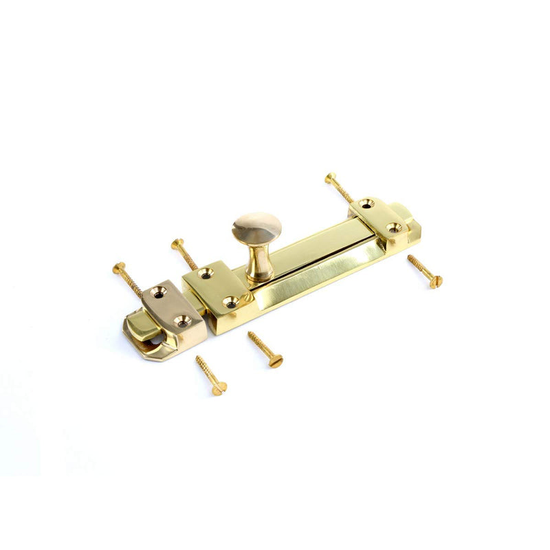 Renovators Supply Manufacturing Door Lock Latch 6 in. Brass Slide Bolt Latch with Mounting Hardware 6 Inch