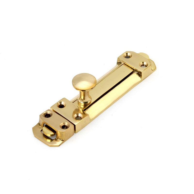 Renovators Supply Manufacturing Door Lock Latch 4.5 in. Brass Slide Bolt Latch with Mounting Hardware 4.5 Inch