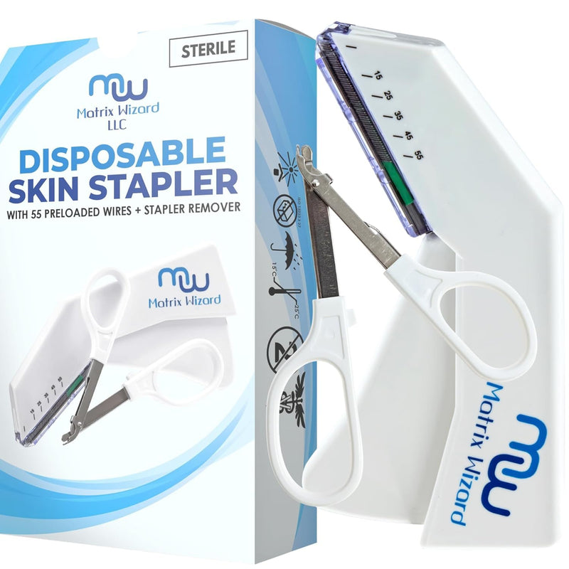 Disposable Skin Stapler (Suture Thread Alternative) with 55 Preloaded Wires Plus Stapler Remover Tool for Outdoor Camping Emergency Survival Demo, First Aid Field Emergency Practice Pack A