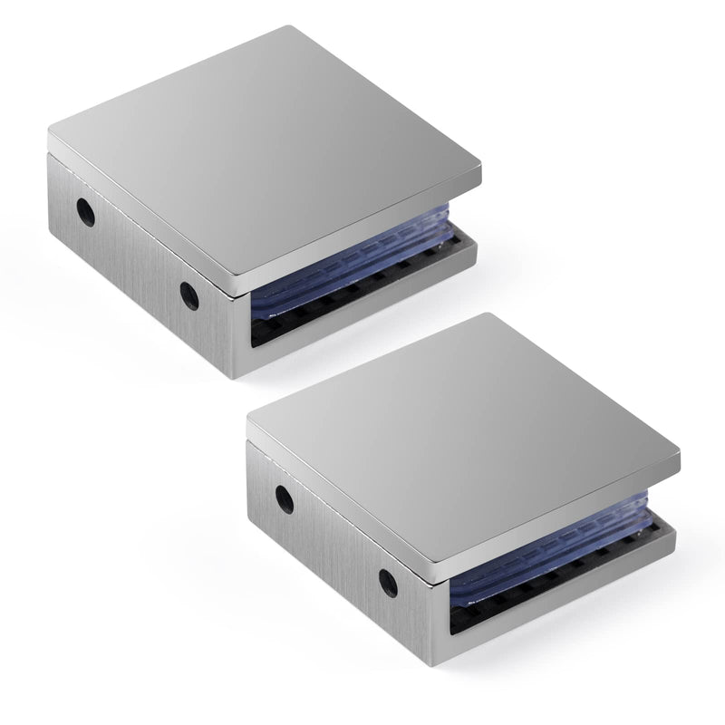Ranbo 0 Degree Fixed Glass Panel Clamp, Polished Chrome, 2 Pack | 304 stainless steel, for 5/16" - 1/2" (8-12 mm) glass thick frameless glass, straight edge 0-degree glass-to-wall