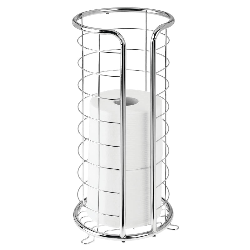 mDesign Metal Free Standing Toilet Paper Organizer Stand - 3 Rolls of Jumbo Toilet Tissue Storage - Bathroom Decor Accessory for Under Sink, Vanity, and Inside Cabinet Shelf - Omni Collection, Chrome