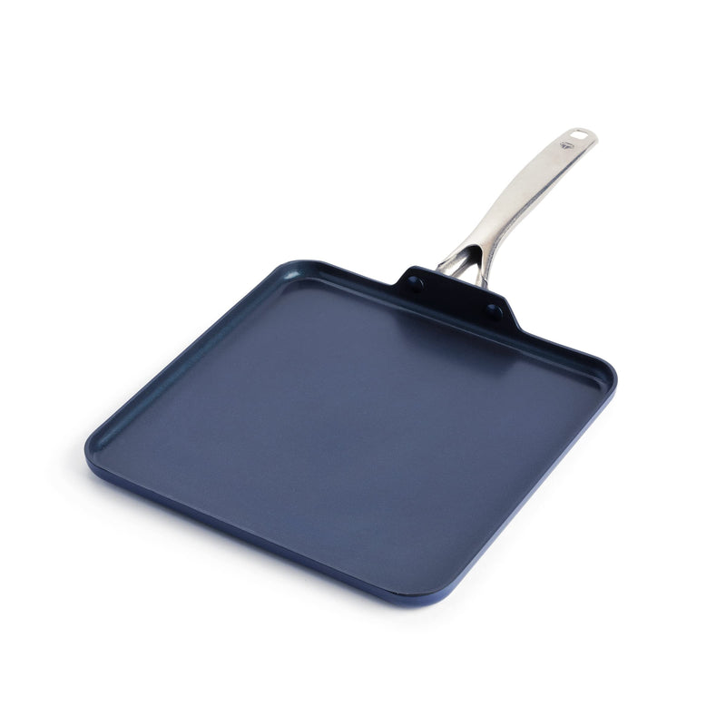 Blue Diamond 11" Nonstick Square Griddle Pan, Non Toxic PFAS-Free Diamond Ceramic, Dishwasher & Oven Safe, Even Heating, Metal Utensil Safe, Warp Control, Blue 11" Griddle Pan