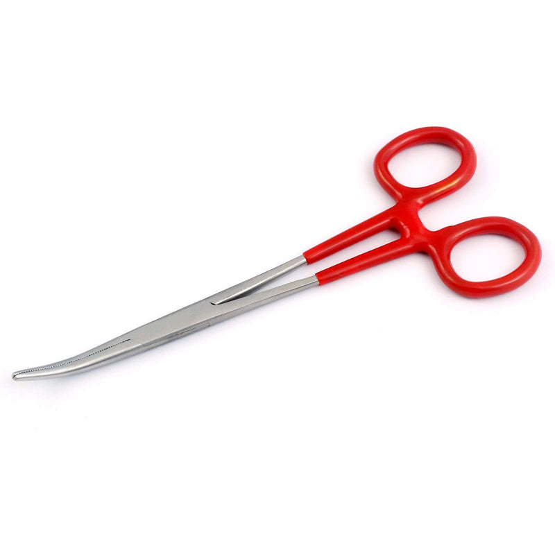 OdontoMed2011® Stainless Steel Hemostat Curved With Plastic Grips Red, 6" Length Dip Handle Hemostat Forceps