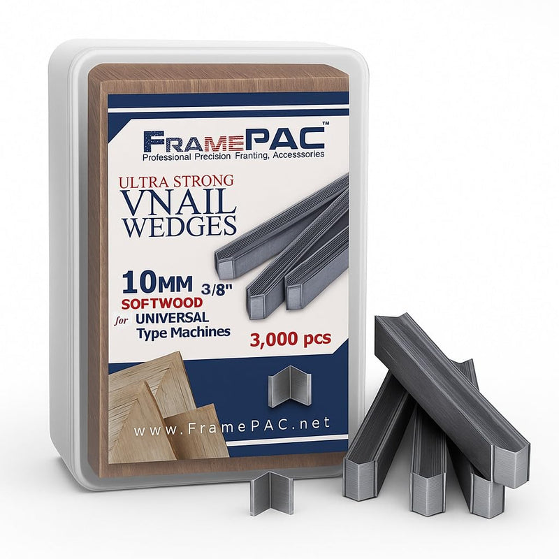 V Nails for Picture Frames Softwood Universal (UNI) 10mm (3/8 Inch) [3000 V-Nail Pack, Stacked] - (for use in Automatic V Nailer for Picture Framing, Automatic V Nailer for Picture Frames) 3/8 inch [10mm] - 3000 pack UNI - Softwood