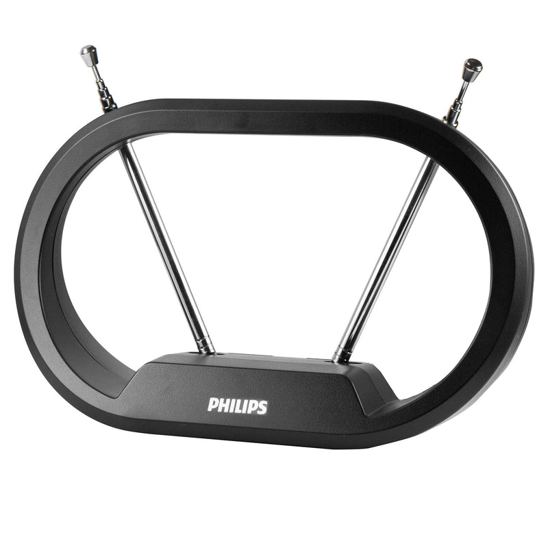 Philips Indoor TV Antenna Rabbit Ears for Local Channels, 15 Inch Extendable Dipoles, 4K 1080P VHF UHF, Tabletop Antenna, Digital HDTV Antenna, Smart TV, 4ft Coaxial Cable, Black, SDV7114A/27 Rabbit Ears Indoor Antenna (Pack of 1)