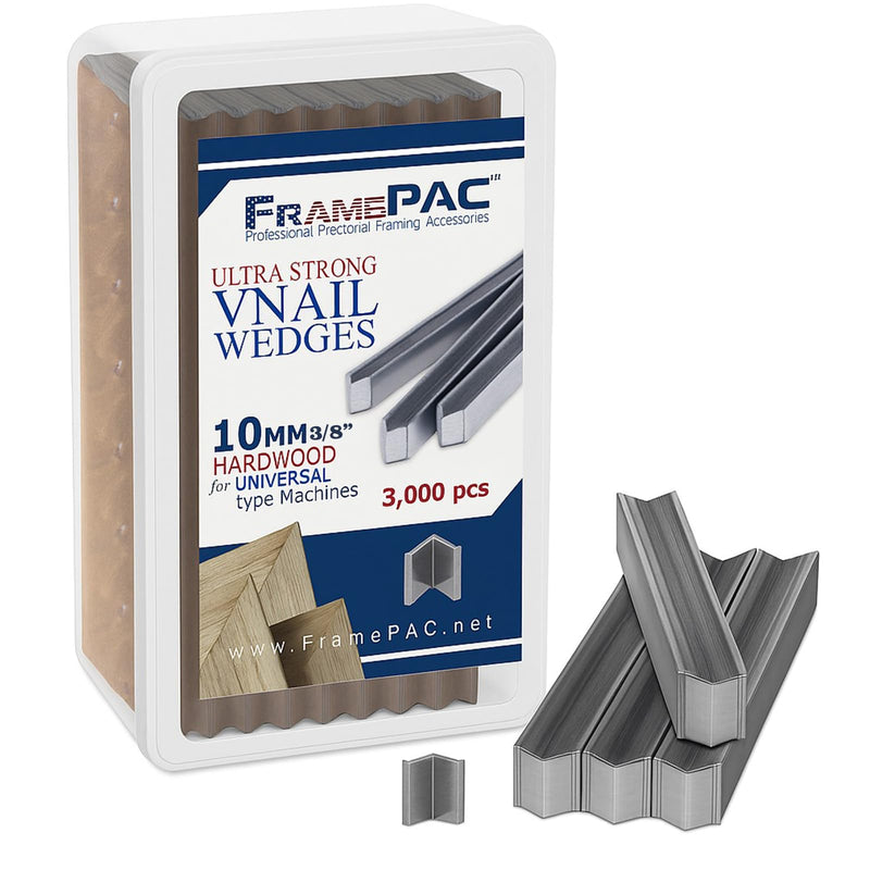 V Nails for Picture Frames Hardwood Universal (UNI) 10mm (3/8 Inch) [3000 V-Nail Pack, Stacked] - (for use in Automatic V Nailer for Picture Framing, Automatic V Nailer for Picture Frames) 3/8 inch [10mm] - 3000 pack UNI - Hardwood