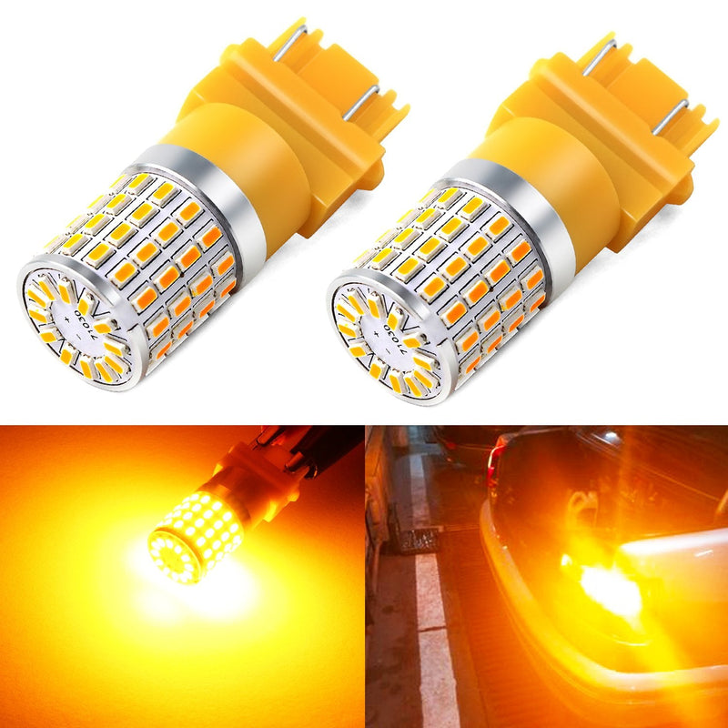 PHINLION 3157 LED Bulb Amber Yellow, Super Bright 3156 4157 3757 3457A LED Blinker Bulbs for Rear Front Turn Signal Parking DRL Side Marker Lights, Non-polarity, Pack of 2