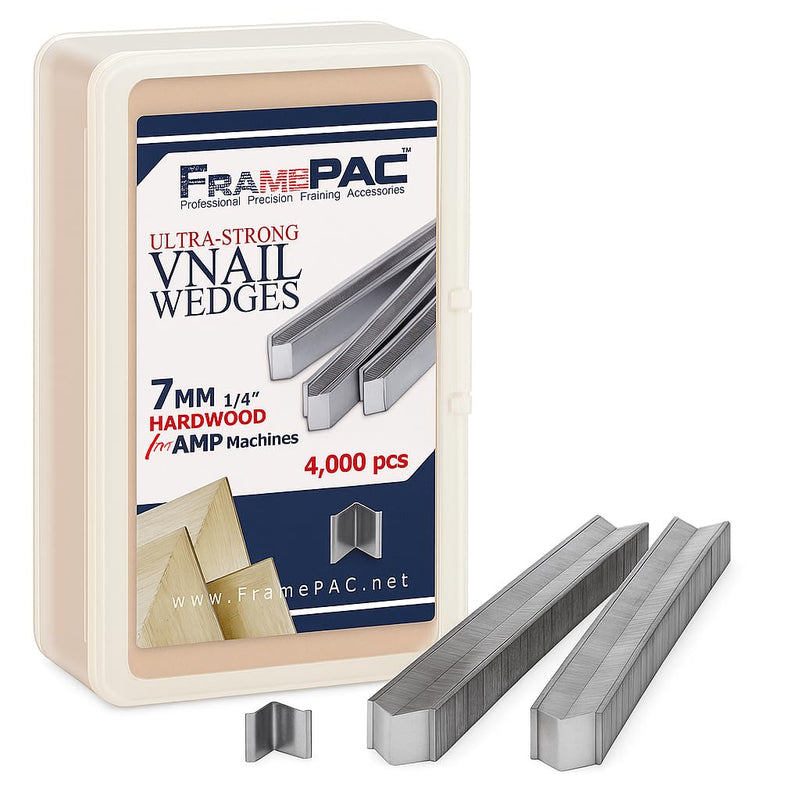 V Nails for Picture Frames Hardwood (AMP) 7mm (1/4 Inch) [4000 V-Nail Pack, Stacked] - (for use in Automatic V Nailer for Picture Framing, Automatic V Nailer for Picture Frames) 1/4 inch [7mm] - 4000 pack AMP - Hardwood