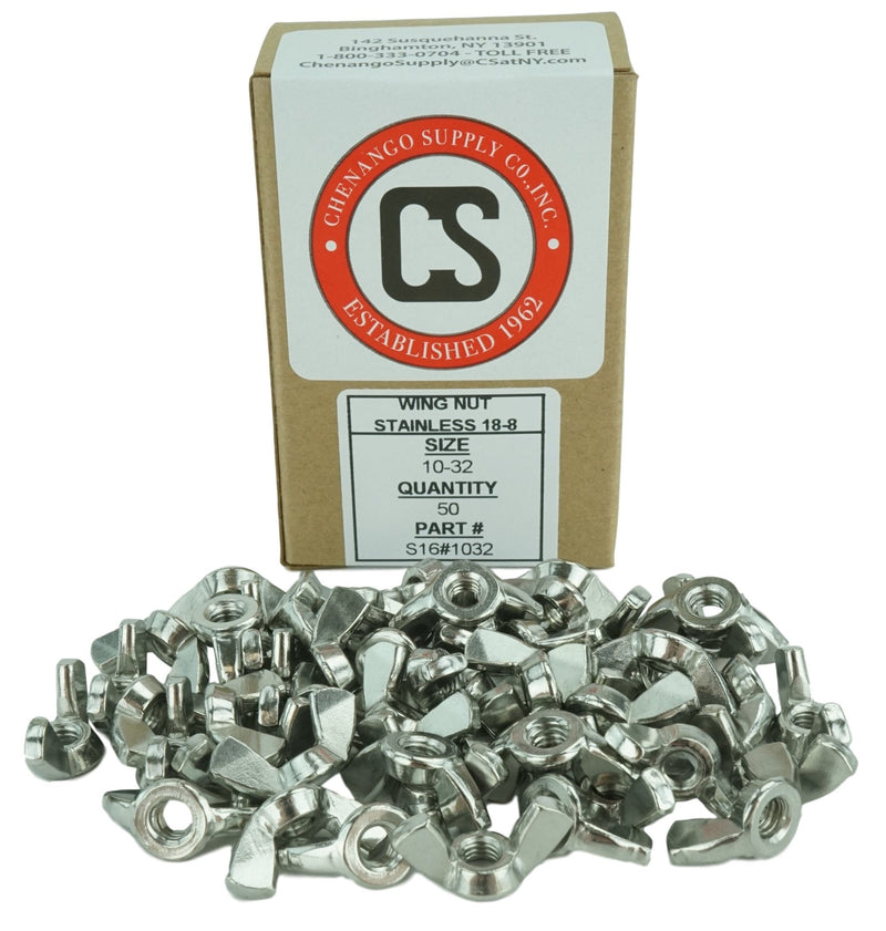 Stainless 10-32 Wing Nut, Stainless Steel 18-8, Machine Thread (50, 10-32 Wing Nut)