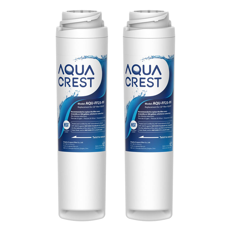 AQUA CREST FQROPF, FQSLF Under Sink Water Filter, NSF/ANSI 401 Certified, Replacement for GE FQROPF, FQSLF, Compatible with GE GXSV65R, GQSV65R, PXRQ15F, PNRQ15F, Reduces PFAS, PFOA/PFOS, 2 Pack