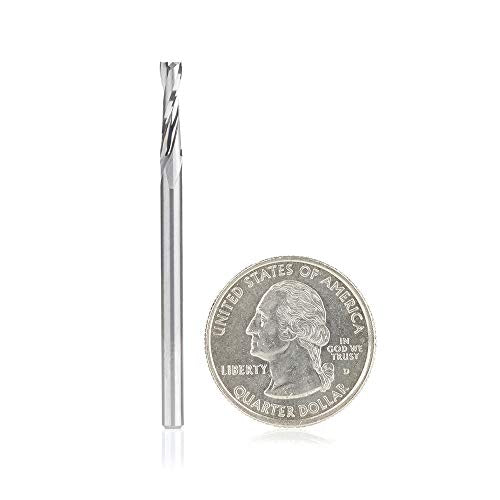Amana Tool 51761 SC CNC Spiral Double O Flute Plastic Cutting 1/8 Dia x 1/2 CH x 1/8 Shank x 2 Inch Long Up-Cut Router Bit