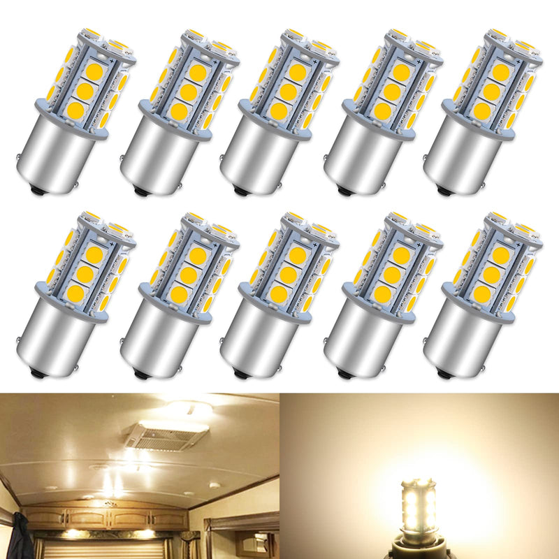 Qoope 1156 LED Bulb Warm White 1141 LED Bulbs RV Light Bulbs Interior 1073 7506 1003 BA15S Bulb for 12V Camper Travel Trailer Boat Motorhome Interior Lights, Pack of 10 10PCS