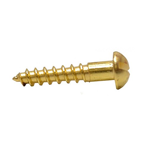 #6 x 1 Slotted Round Head Wood Screws, Brass, 100 Pack