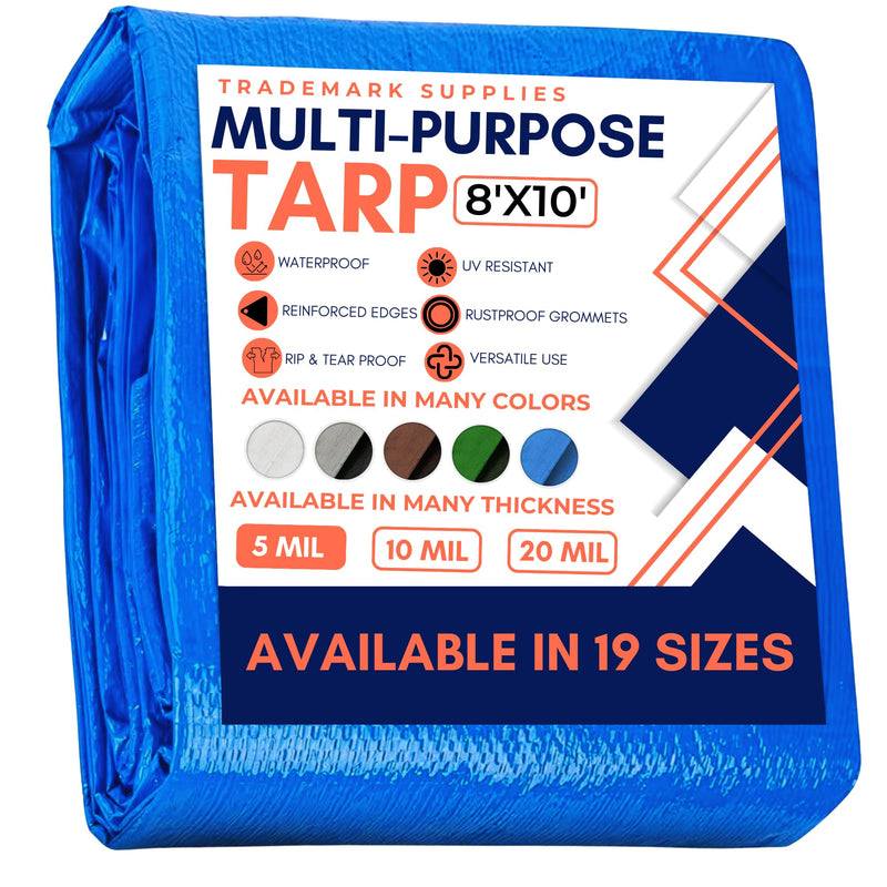 Large Waterproof Tarp- Heavy Duty Thick Poly Tarpaulin Ideal for Canopy Tents, Boats, RV or Pool Covers- Multipurpose Protective Tarps with Grommets for Indoor and Outdoor Use 8X10 Blue-lightweight Protection