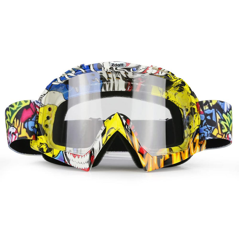 Dirt Bike Goggles, ATV Goggles Adult Motocross Goggles Clear Lens Racing MX Goggle Glasses and Ski Goggles Camo Yellow Frame + Clear Lens