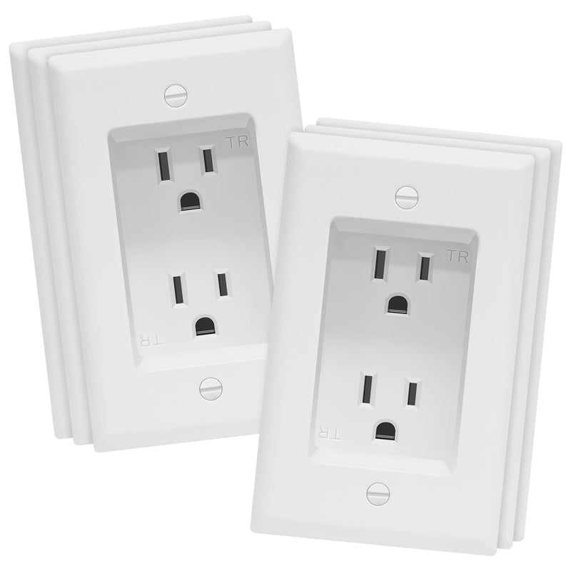 TOPGREENER Recessed Duplex Receptacle Outlet, Tamper-Resistant, Size 1-Gang 4.48" x 2.76", 15A 125V, TG15RD31-6PCS, White, 6 Pack Recessed Outlet 6 Pack