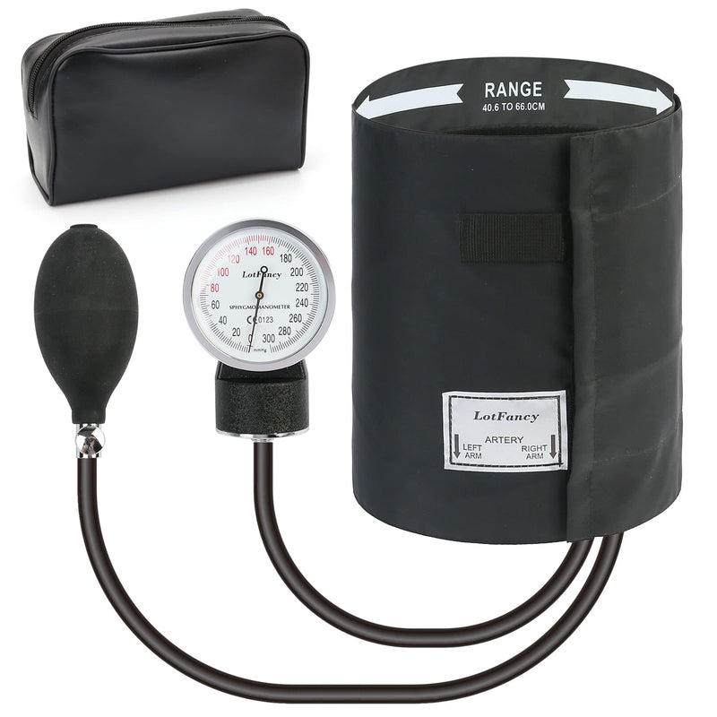 LotFancy XXL Blood Pressure Cuff Manual Adult, Professional Thigh BP Cuff 16"-26", Extra Large Adult Size Sphygmomanometer with Carrying Case and Zero Calibration for Home Use, Nursing Student, Doctor Black XL/XXL Cuff (16”-26”)