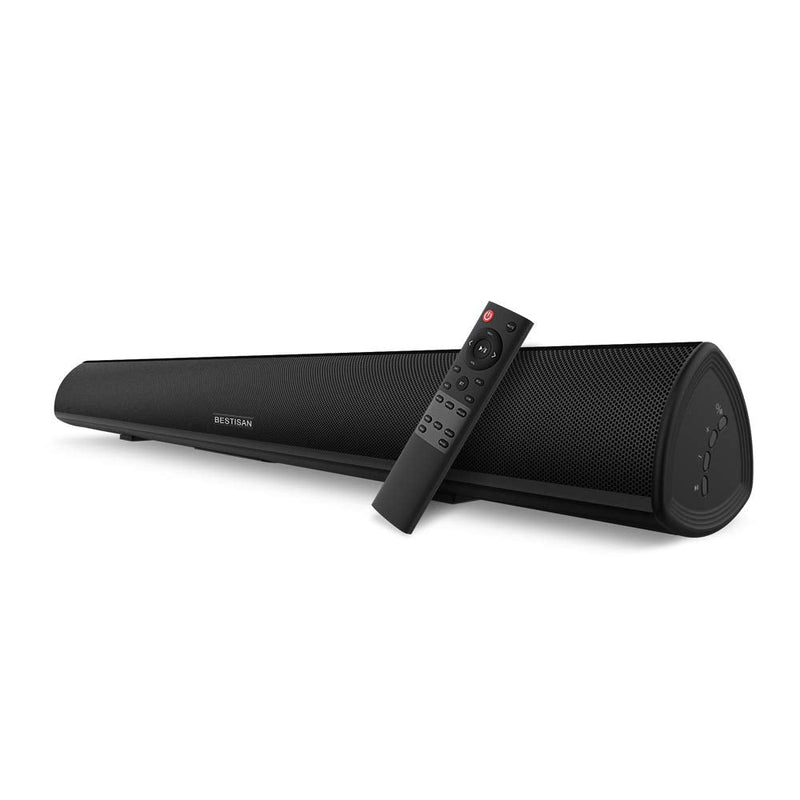 Sound bar, BESTISAN Soundbar Wired and Wireless Bluetooth 5.0 HDMI-ARC Speaker for TV (28 Inches, HDMI-ARC Connection, Optical Cable Included, DSP, Bass Adjustable, Wall Mountable) 28Inch