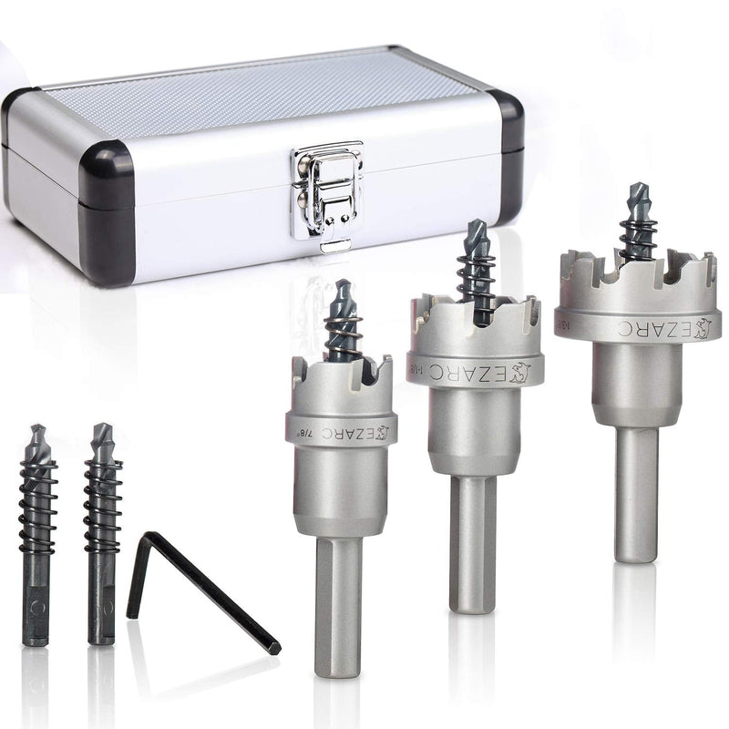 EZARC Carbide Hole Saw Kit, 3 Piece Carbide Tipped Hole Cutter with Pilot Drill bit for Hard Metal, Stainless Steel, Iron, Aluminum, Alloy 3 in 1 | 7/8"-1-3/8"