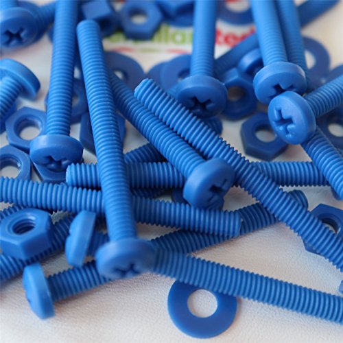 20x Blue PP Pan Head Cross Plastic Screws & Bolts M4 x 40mm, Nuts & Washers