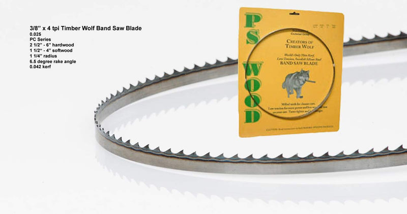 PS Wood Timber Wolf 116" x 3/8 x 4 tpi Band Saw Blade Fits 14" Jet JWBS-14SFX