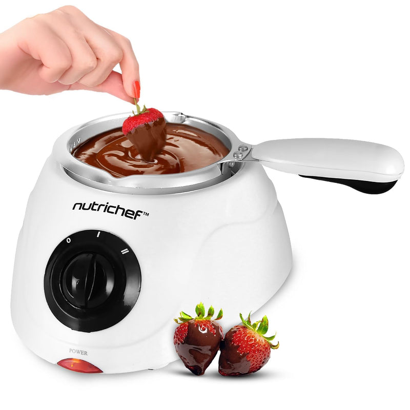 NutriChef Electric Fondue Pot | 25W Chocolate Melting Warmer | 8.8 Oz Capacity | Keep Warm Dipping Function & Removable Pot | Perfect for Melting Chocolate, Butter & Cheese | White One Size