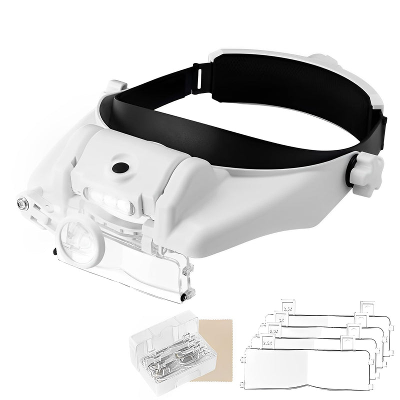 Headset Magnifying Glasses with LED Light, 15 Magnification Combinations - Hands-Free Headband Loupe with 6 Lenses (1.5X to 13X) for Jewelry, Watch Repair, Eyelash, Crafts & Reading 1.5X-13X