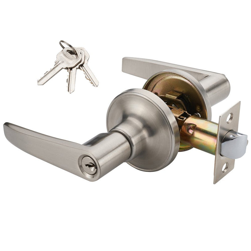 1 Pack of MANREN Lever Keyed Entry Door Lever Handle Lock, Universal Door Knob Hardware,Nickel Brushed Color (MR802ET) 1 Pack Entrance Nickel Brushed