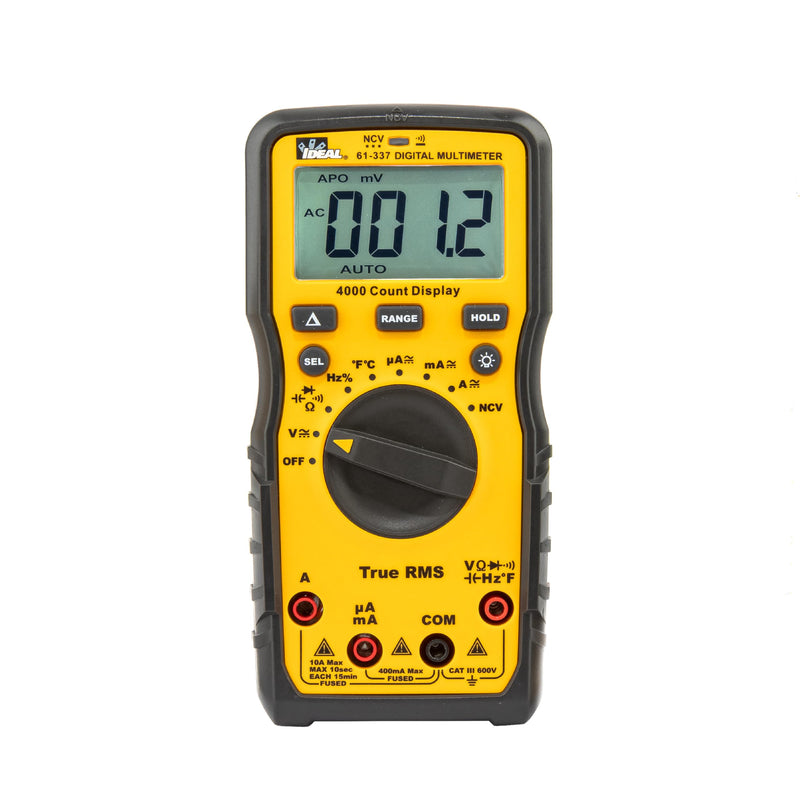 Ideal Electrical 61-337 Auto Range Digital Multimeter with NCVT and Temperature, 600V, CAT III